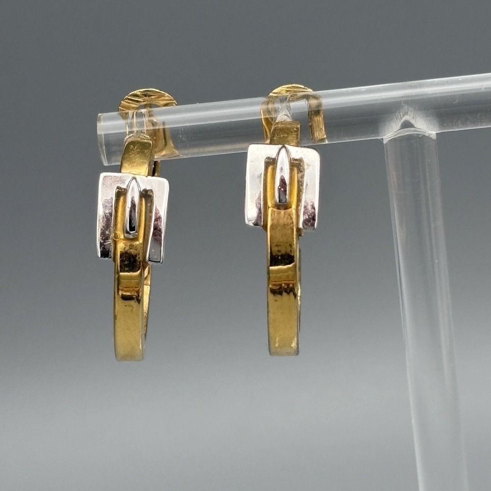 Vintage Crown Trifari Pierced Earrings Buckle Hoop Goldtone Silvertone MCM